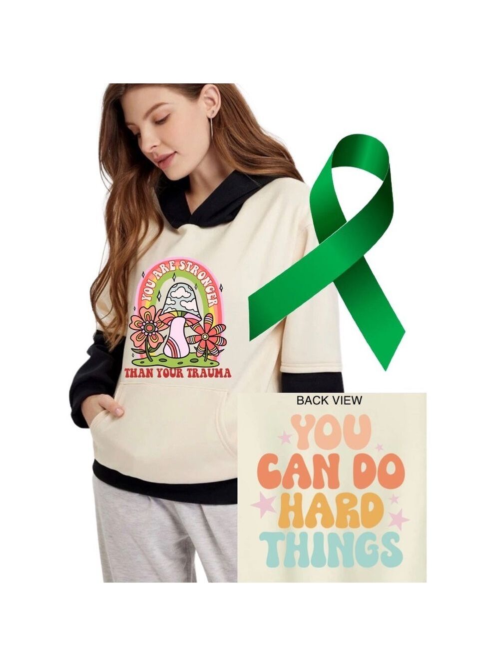 Stronger Than Trauma mental health graphic hoodie sweatshirt oversized medium